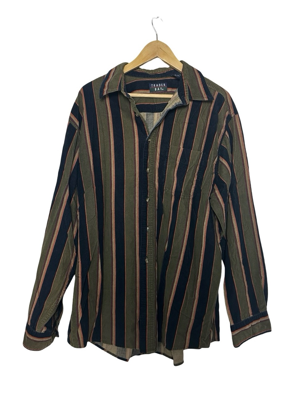 Trader Bay Vintage Corduroy Striped Long Sleeve Button Down Shirt 100% Cotton XL